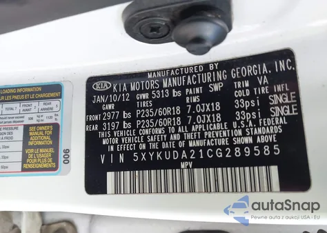 2012 Kia Sorento Ex V6 из США, поврежденный, VIN 5XYKUDA21CG289585